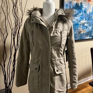 Glamsia Cream Faux-Fur Hooded Utility Jacket